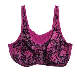 Glamorise Sport Wire Free Bra Size 42C Pink Black Print Full Coverage Adjustable